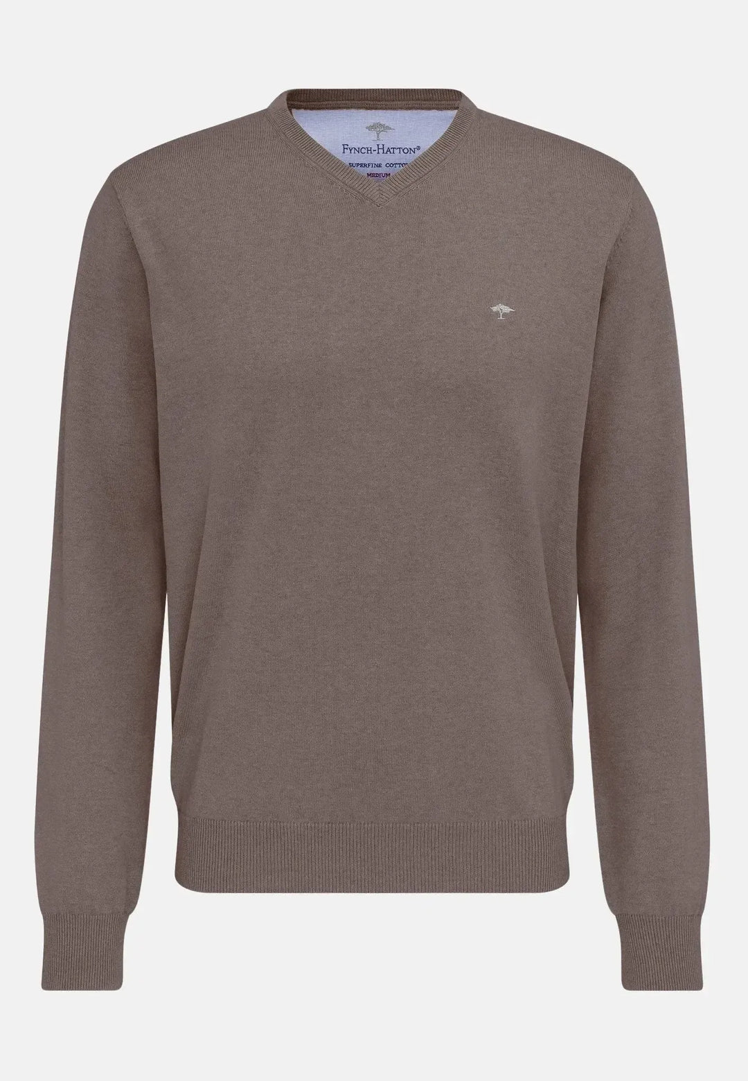 fynch-hatton-Fine Knit V-Neck Cotton Knit Earth