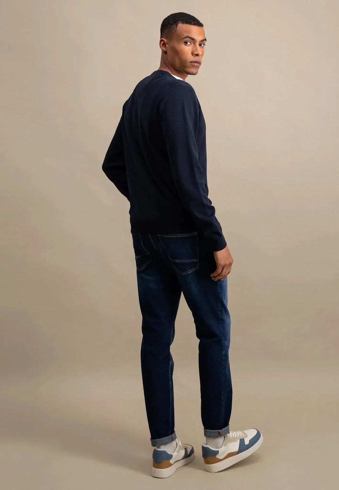 fynch-hatton-Fine Knit V-Neck Cotton Knit Navy
