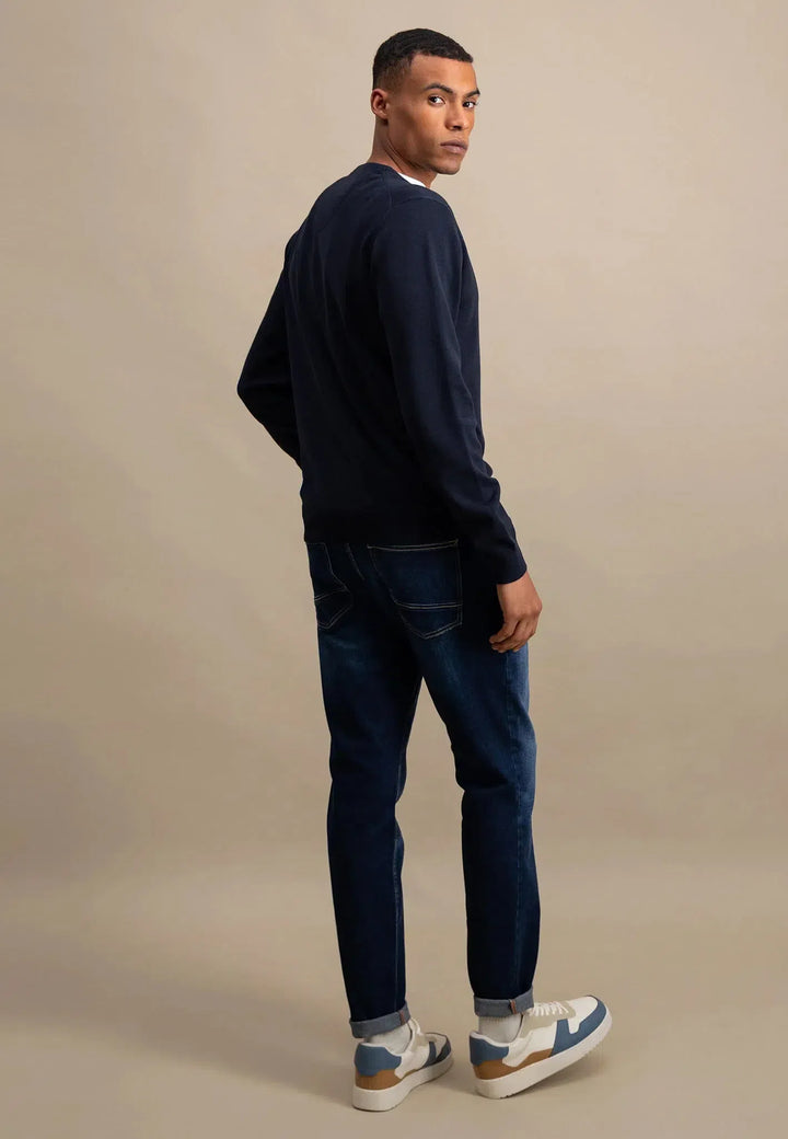 fynch-hatton-Fine Knit V-Neck Cotton Knit Navy