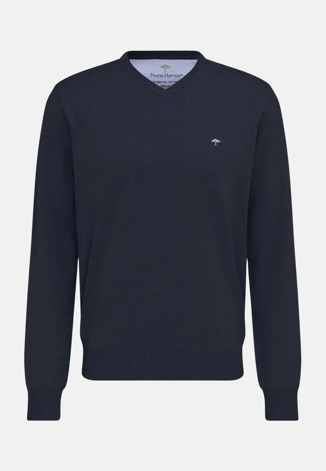fynch-hatton-Fine Knit V-Neck Cotton Knit Navy