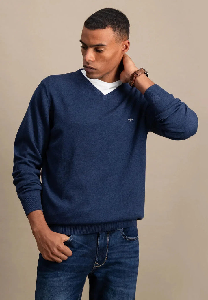 fynch-hatton-Fine Knit V-Neck Cotton Knit Night
