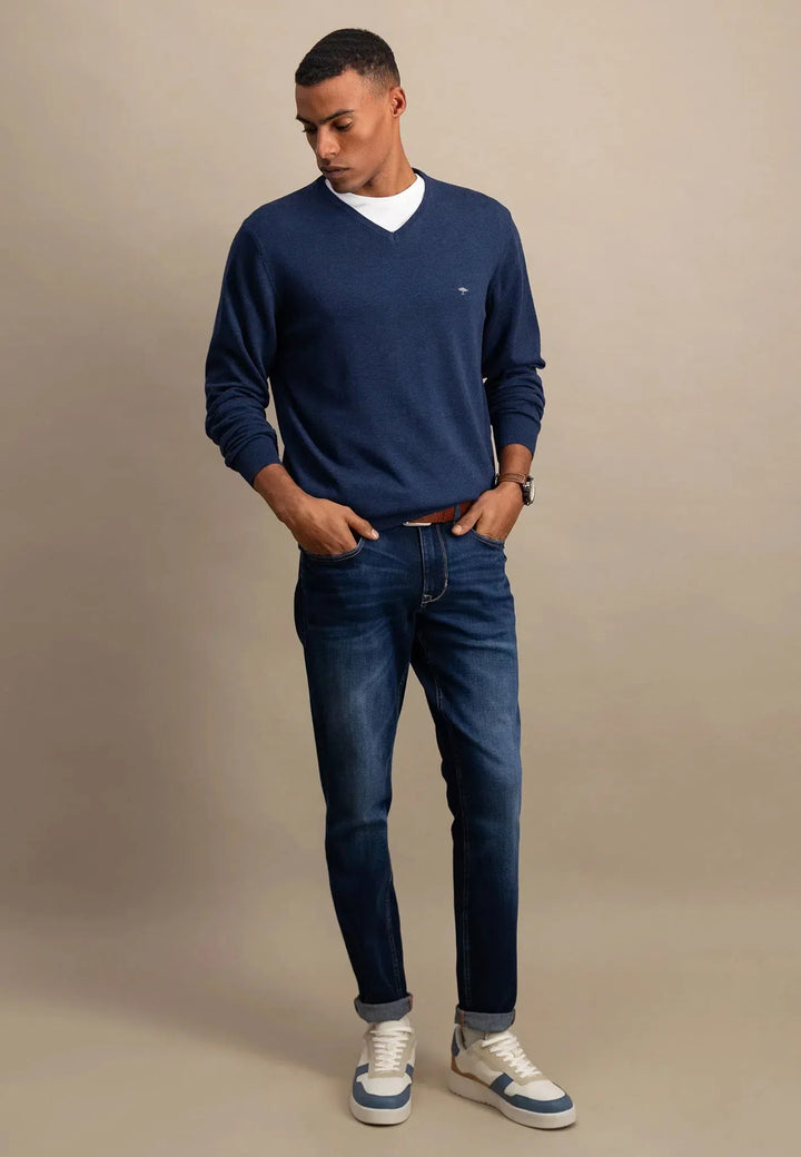 fynch-hatton-Fine Knit V-Neck Cotton Knit Night