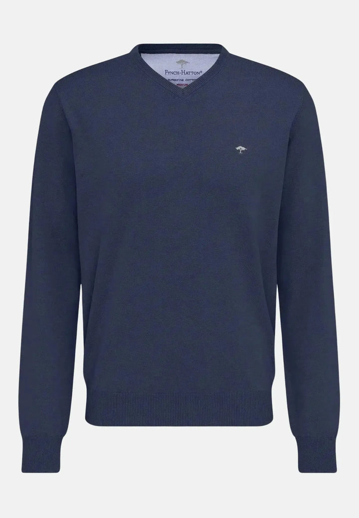 fynch-hatton-Fine Knit V-Neck Cotton Knit Night