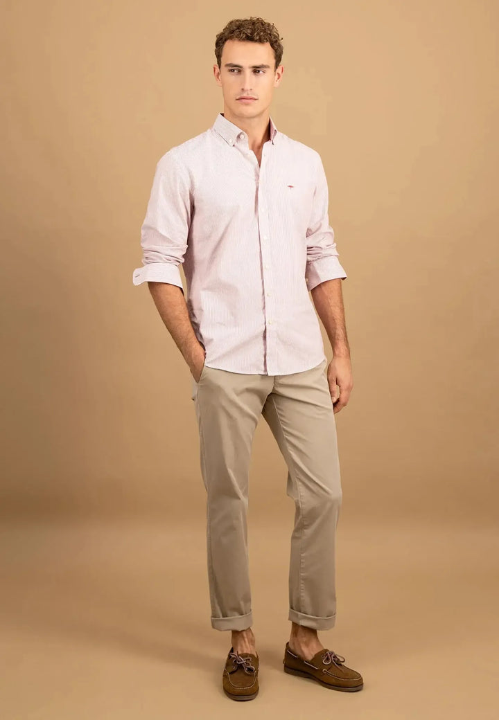 fynch-hatton-Fine Oxford Stripe Button Down Shirt Berry