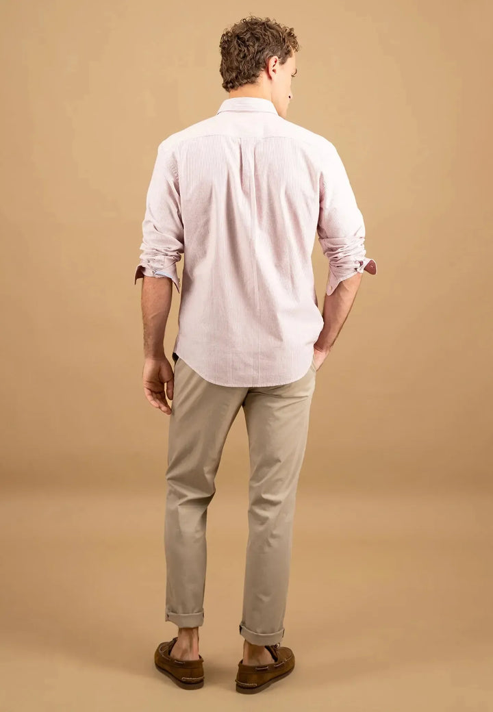 fynch-hatton-Fine Oxford Stripe Button Down Shirt Berry