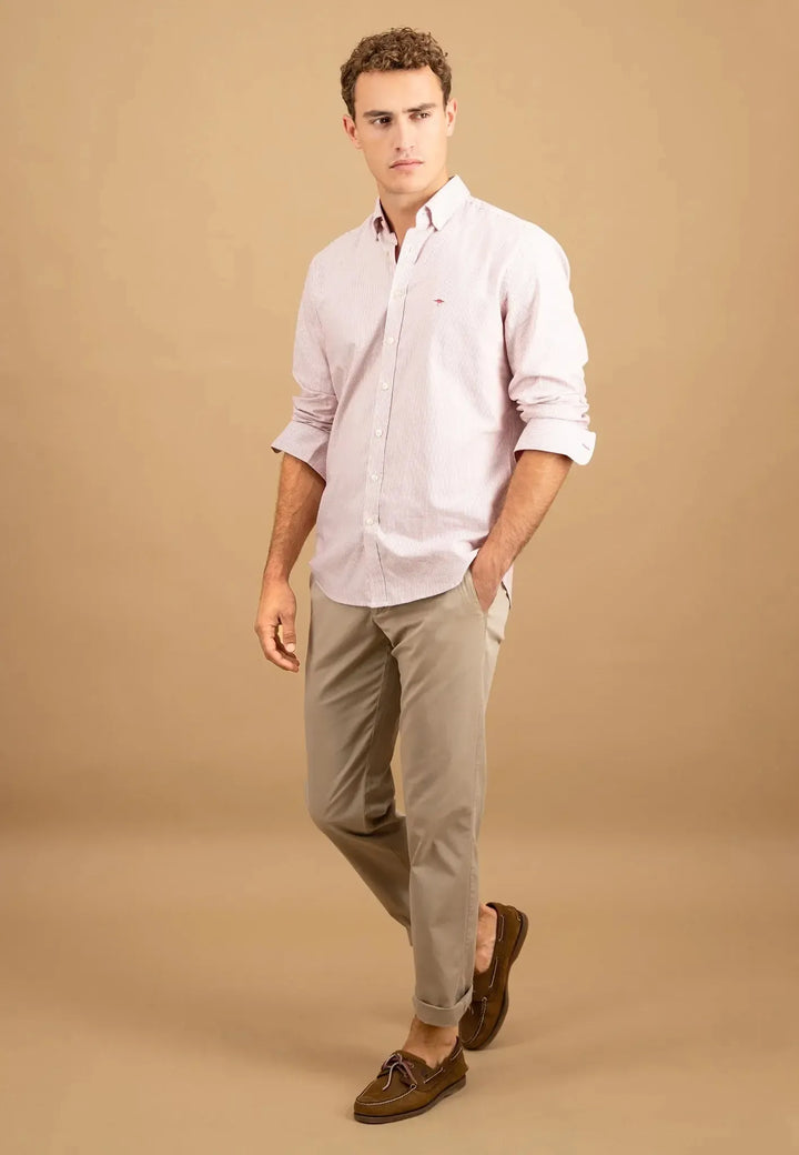 fynch-hatton-Fine Oxford Stripe Button Down Shirt Berry