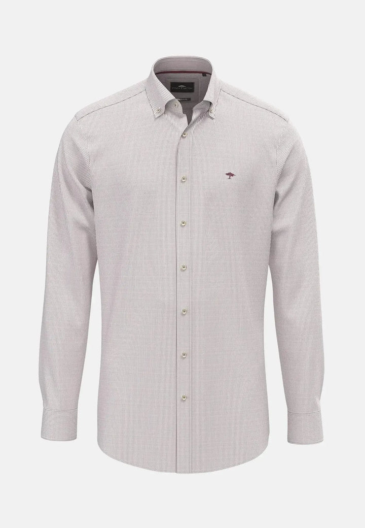 fynch-hatton-Fine Oxford Stripe Button Down Shirt Berry