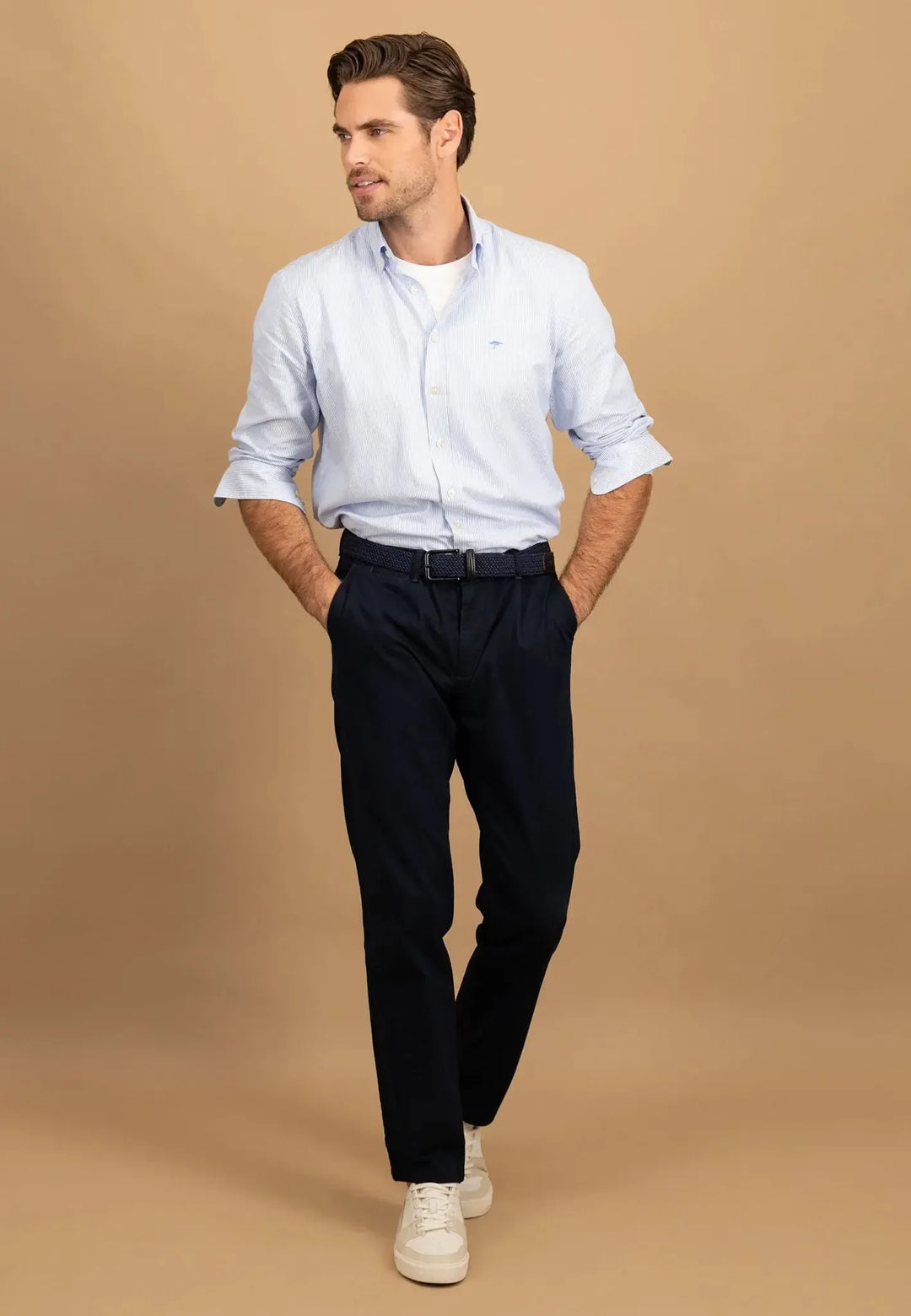 fynch-hatton-Fine Oxford Stripe Button Down Shirt Crystal Blue