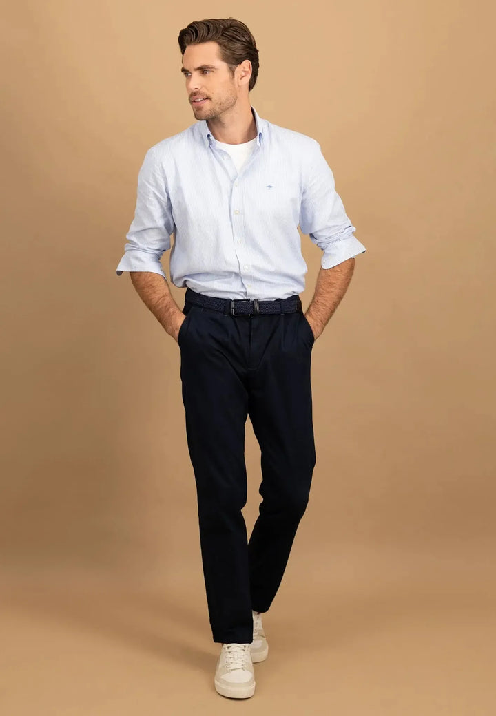 fynch-hatton-Fine Oxford Stripe Button Down Shirt Crystal Blue