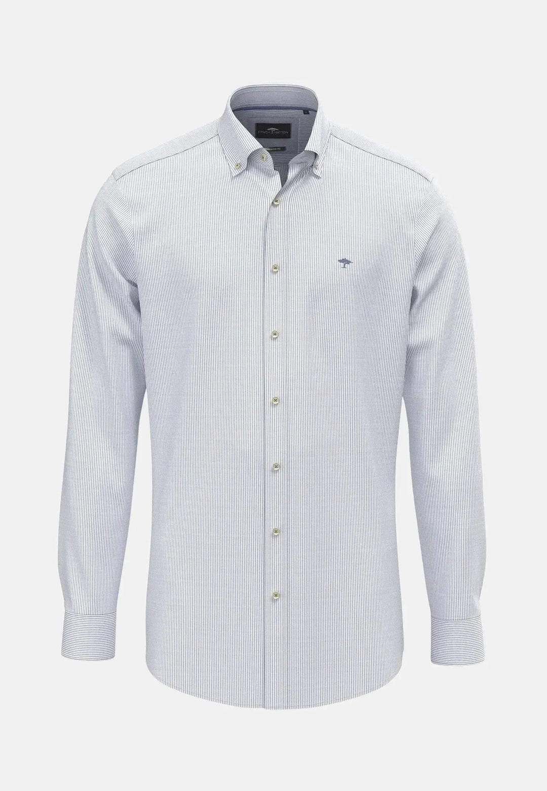 fynch-hatton-Fine Oxford Stripe Button Down Shirt Crystal Blue