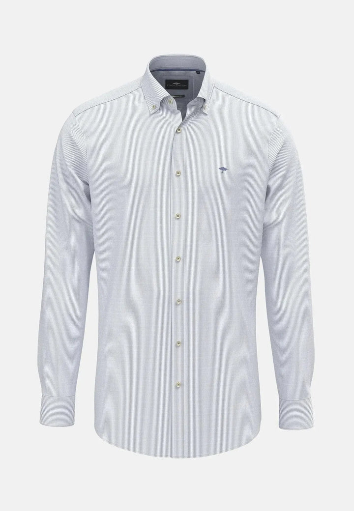 fynch-hatton-Fine Oxford Stripe Button Down Shirt Crystal Blue