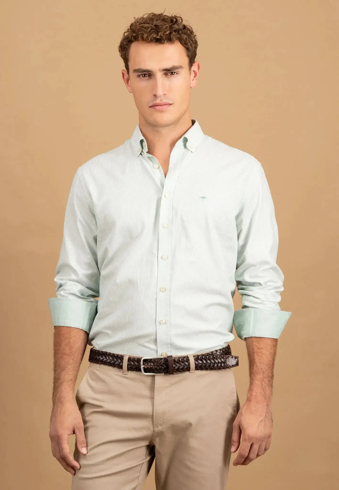 fynch-hatton-Fine Oxford Stripe Button Down Shirt Fern
