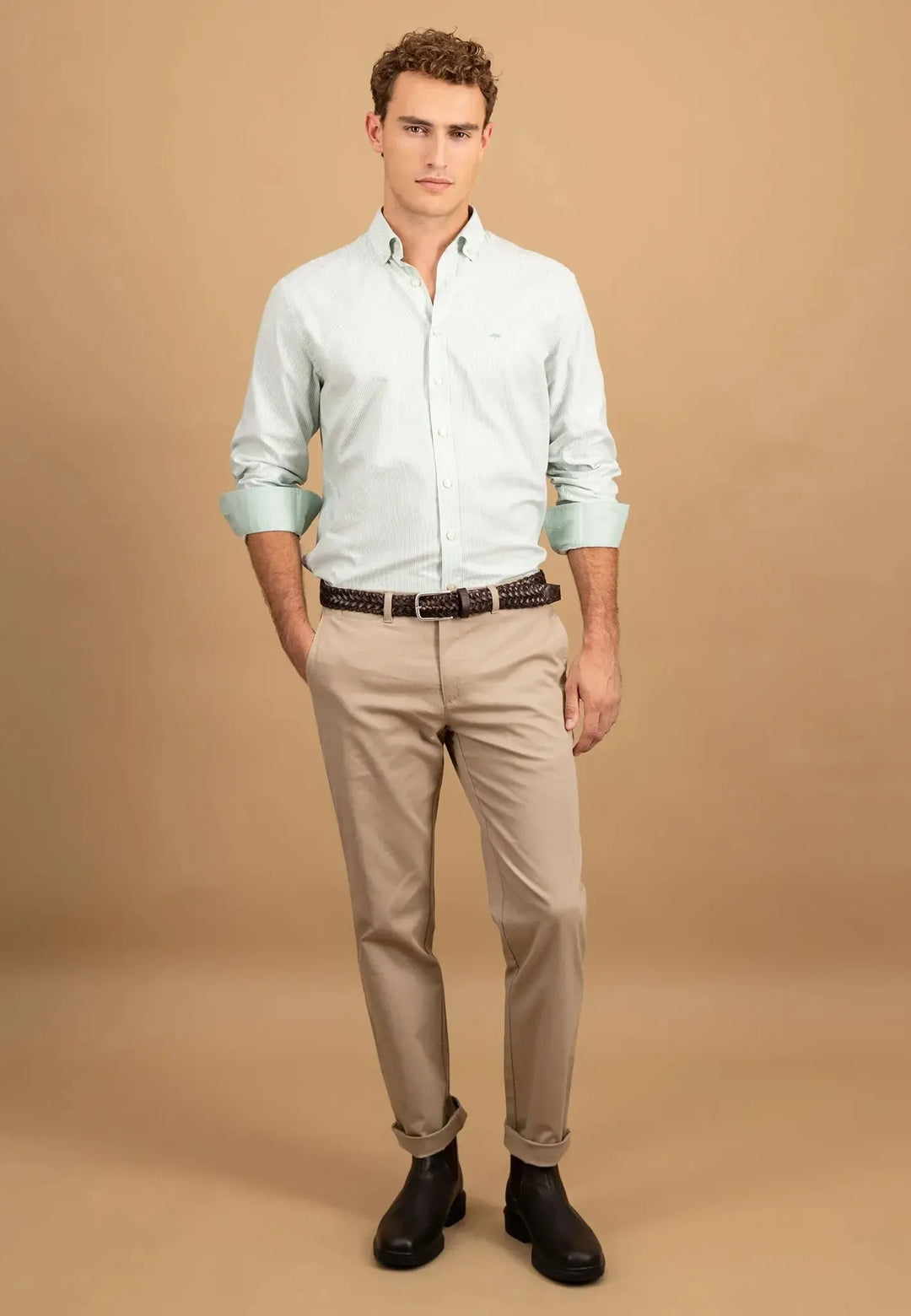 fynch-hatton-Fine Oxford Stripe Button Down Shirt Fern