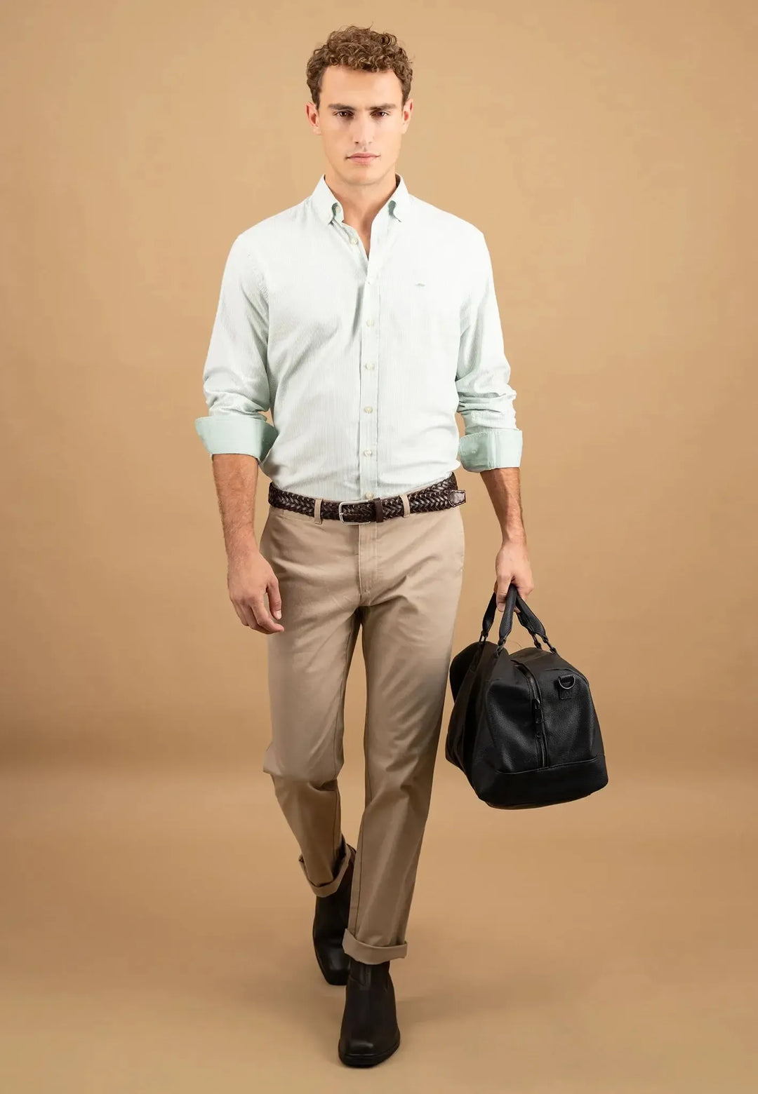 fynch-hatton-Fine Oxford Stripe Button Down Shirt Fern