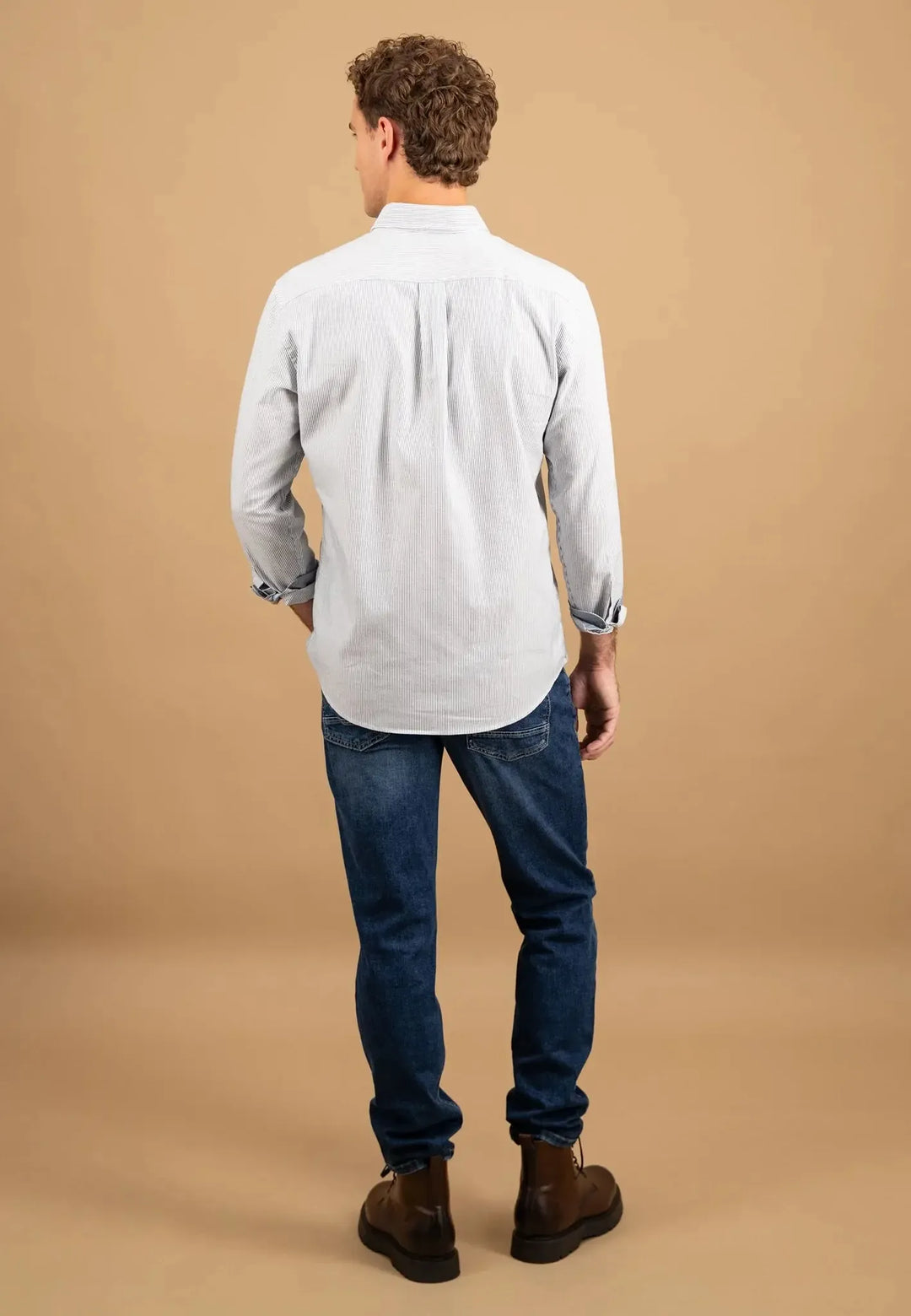 fynch-hatton-Fine Oxford Stripe Button Down Shirt Misty Blue