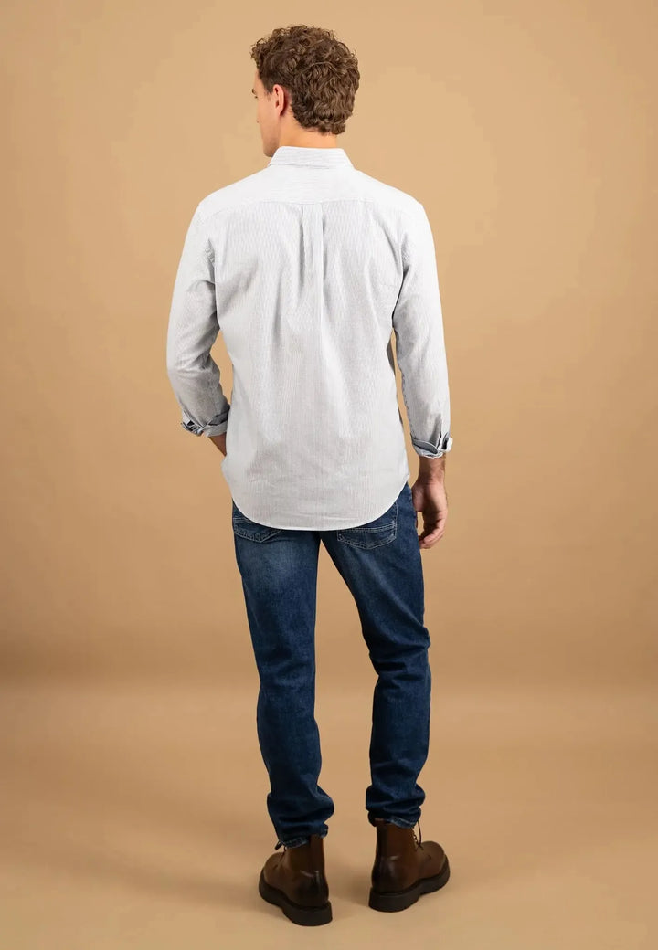 fynch-hatton-Fine Oxford Stripe Button Down Shirt Misty Blue