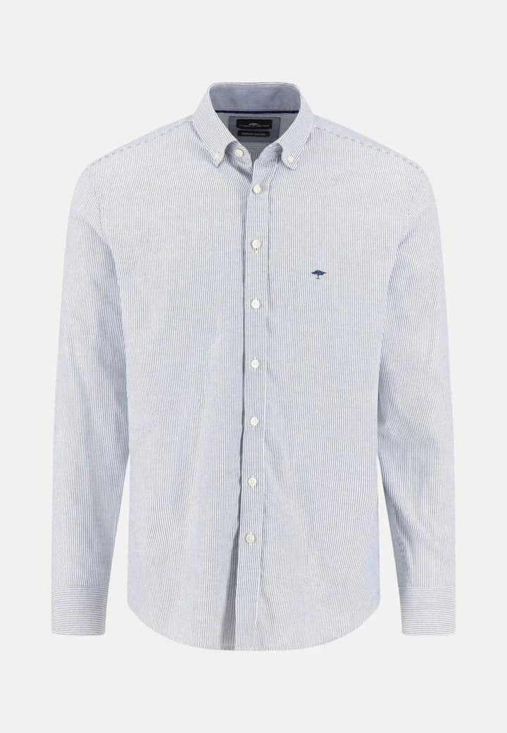 fynch-hatton-Fine Oxford Stripe Button Down Shirt Misty Blue