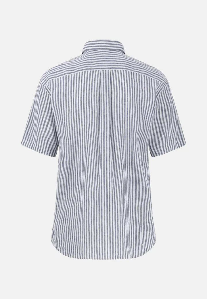 fynch-hatton-Fine Stripe Linen Short Sleeved Shirt Navy