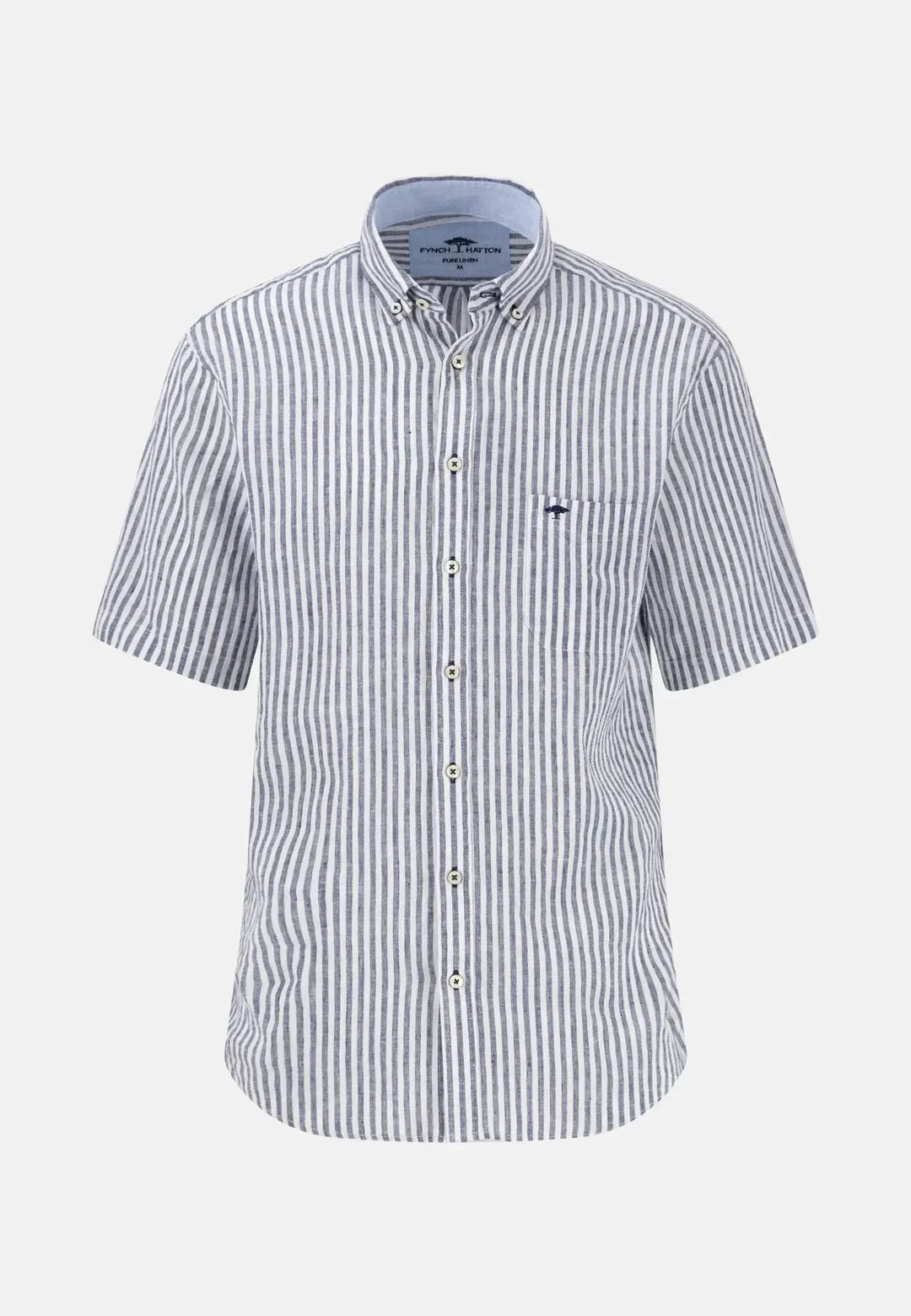 fynch-hatton-Fine Stripe Linen Short Sleeved Shirt Navy