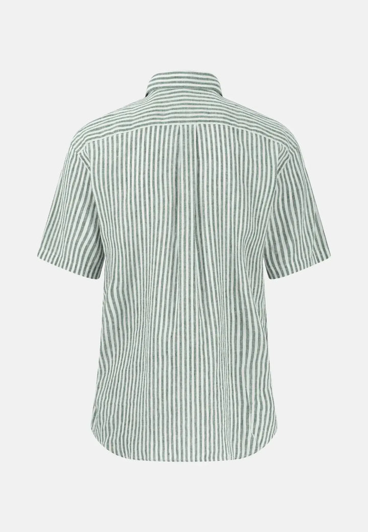 fynch-hatton-Fine Stripe Linen Short Sleeved Shirt Olive