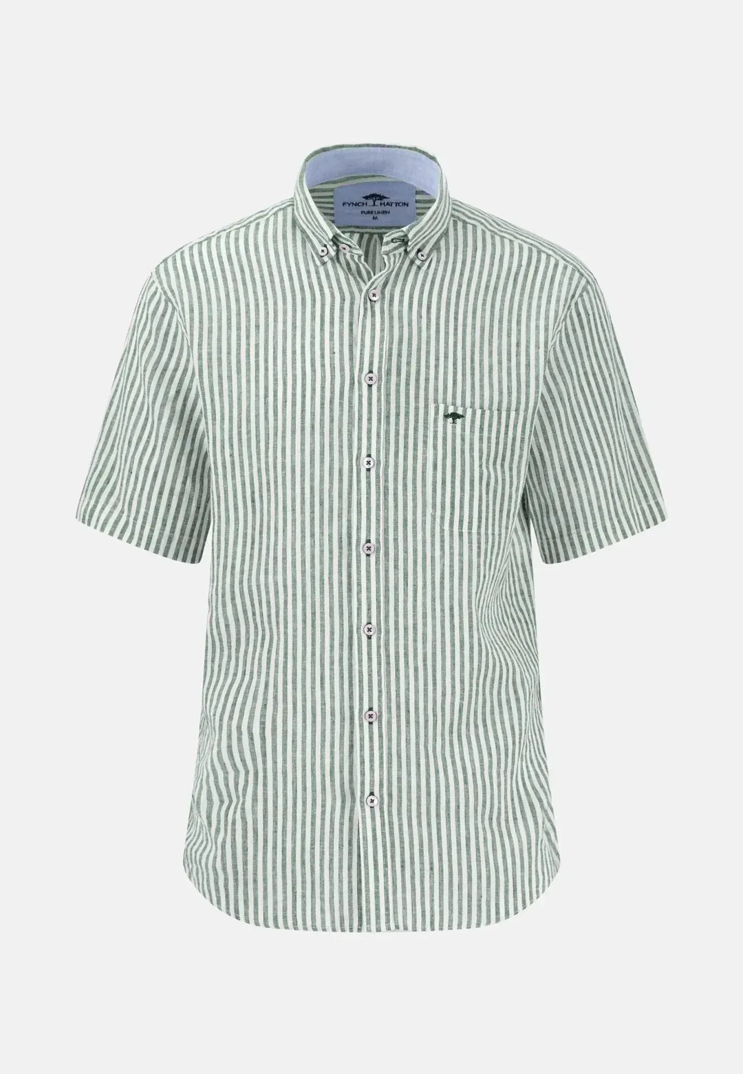 fynch-hatton-Fine Stripe Linen Short Sleeved Shirt Olive