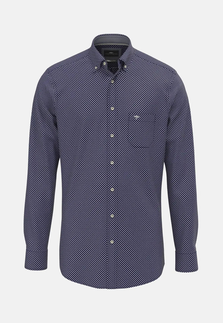 fynch-hatton-Flannel Print Button Down Shirt Misty Blue