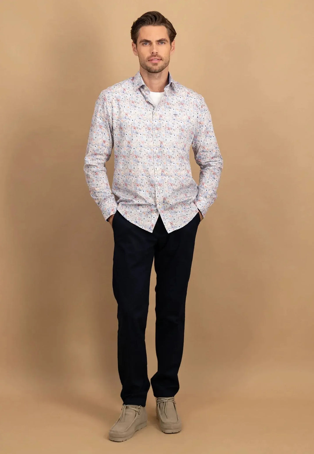 fynch-hatton-Floral Kent Collar Shirt Peach