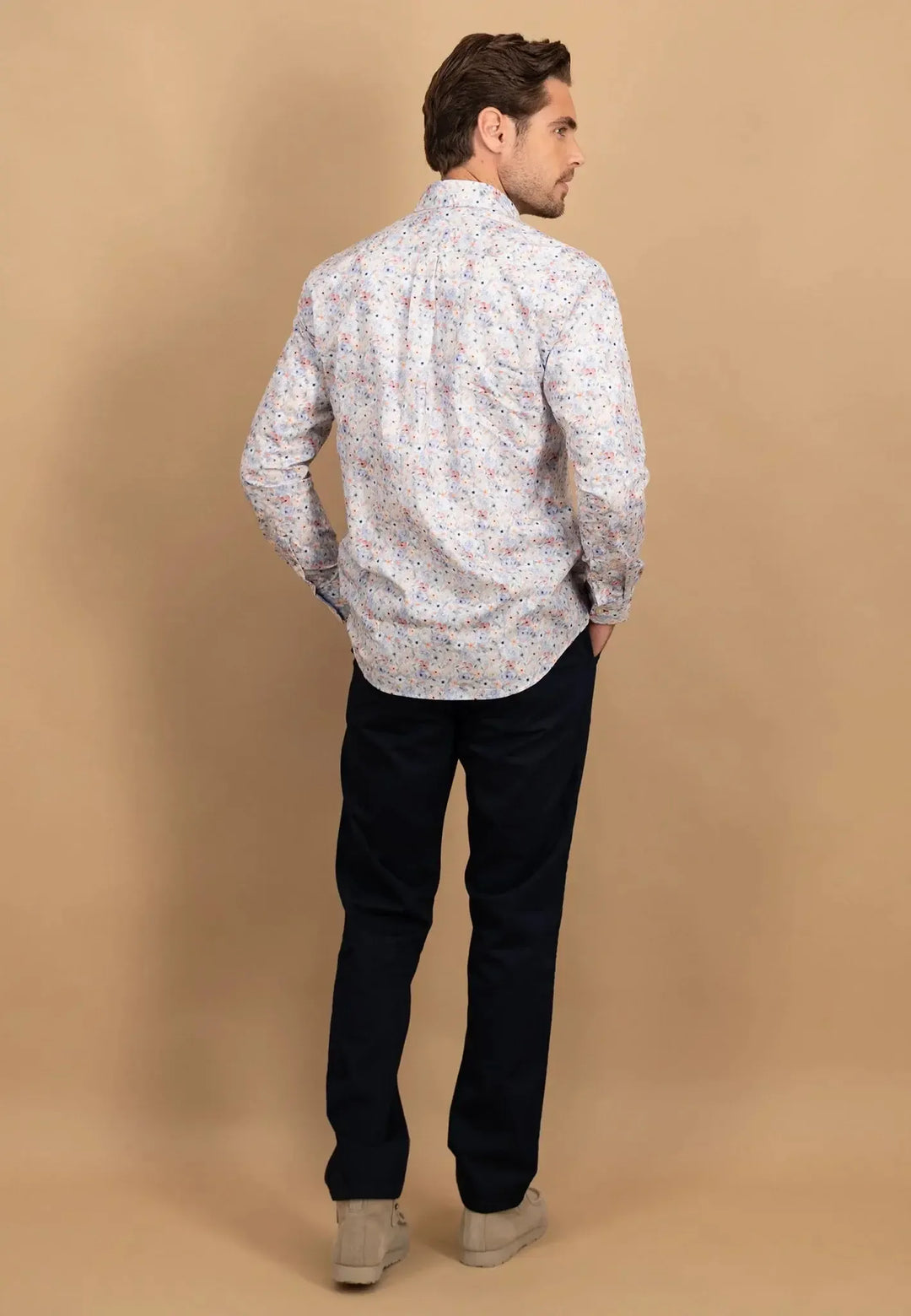 fynch-hatton-Floral Kent Collar Shirt Peach