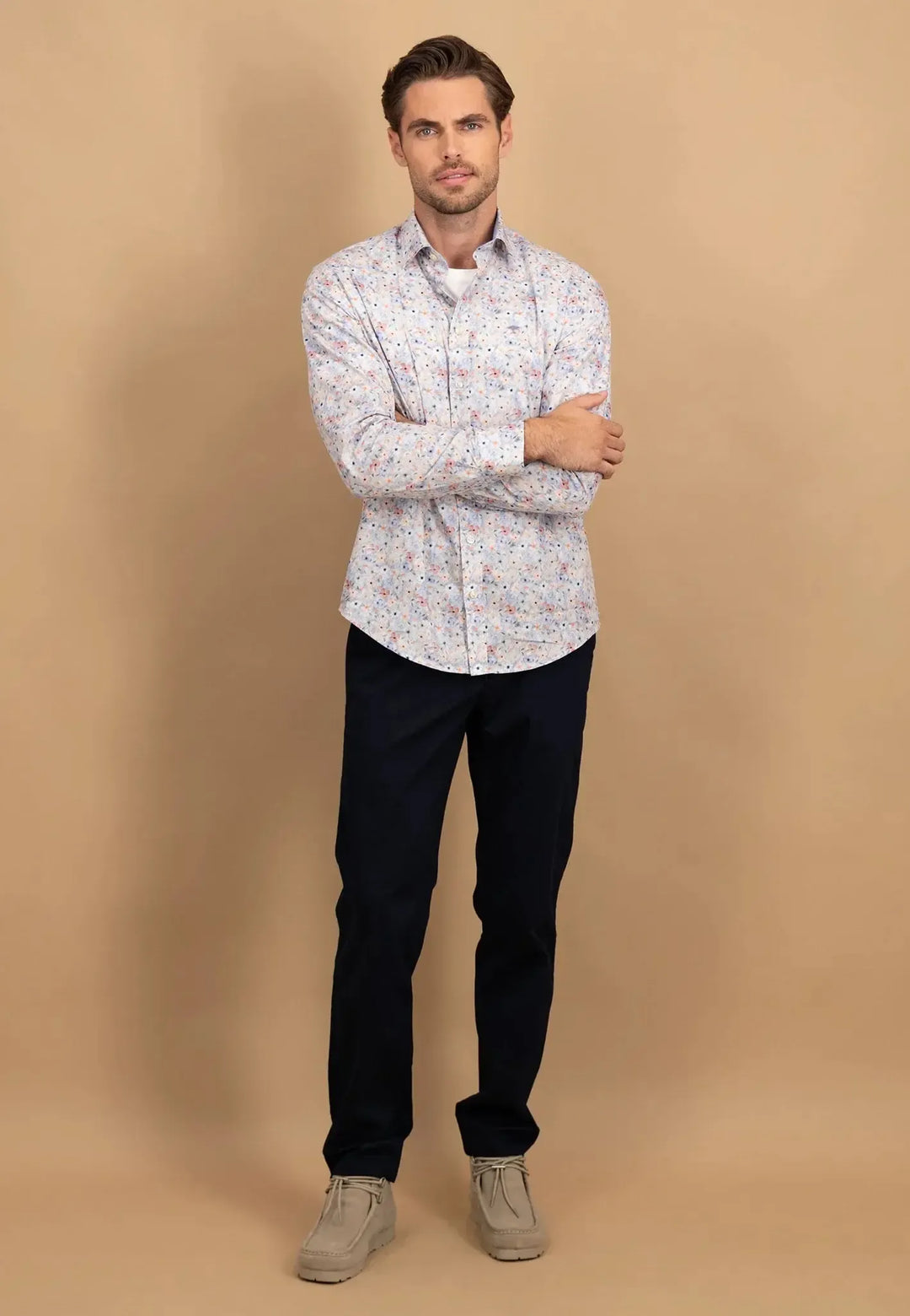 fynch-hatton-Floral Kent Collar Shirt Peach