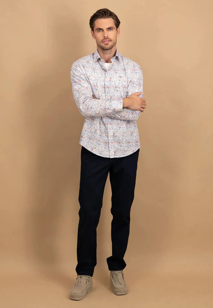 fynch-hatton-Floral Kent Collar Shirt Peach