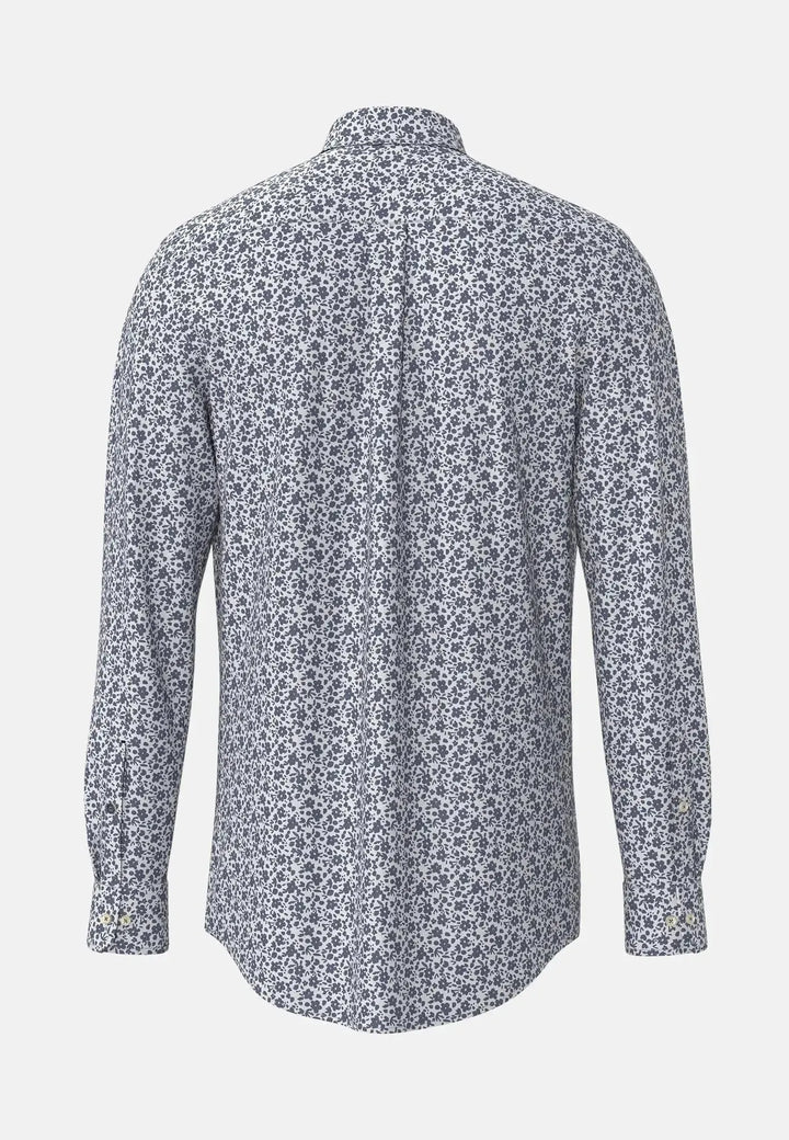 fynch-hatton-Floral Print Button Down Shirt Misty Blue