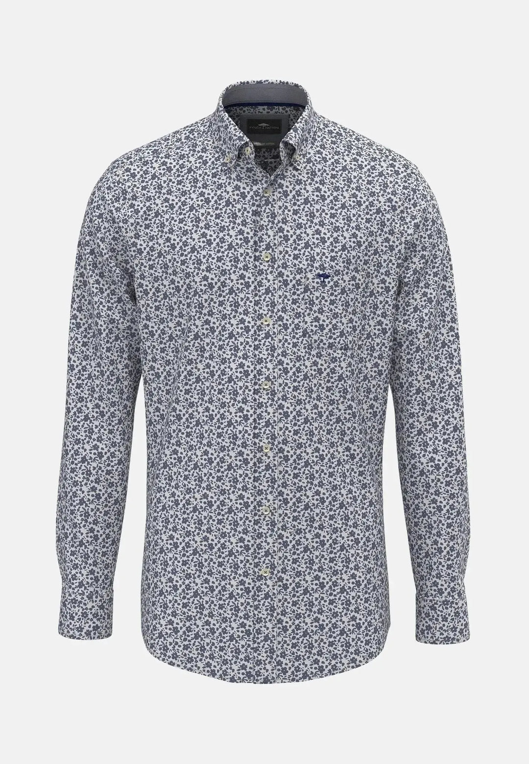 fynch-hatton-Floral Print Button Down Shirt Misty Blue