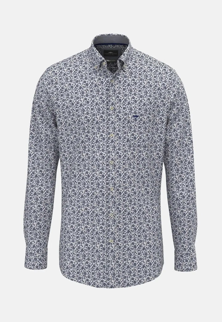 fynch-hatton-Floral Print Button Down Shirt Misty Blue