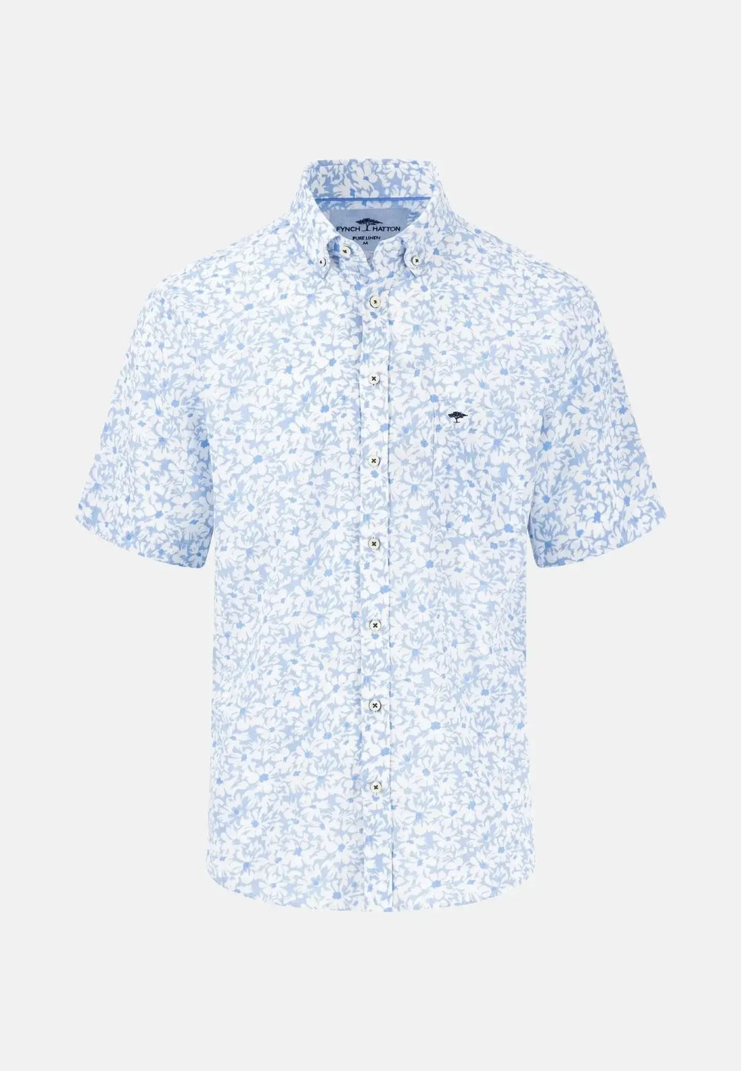 fynch-hatton-Floral Print Linen Button Down Short Sleeved Shirt Summer Breeze