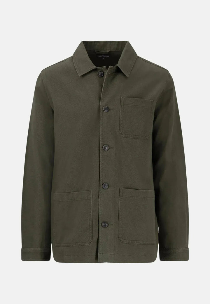 fynch-hatton-Garment Dyed Twill Overshirt Dusty Forest