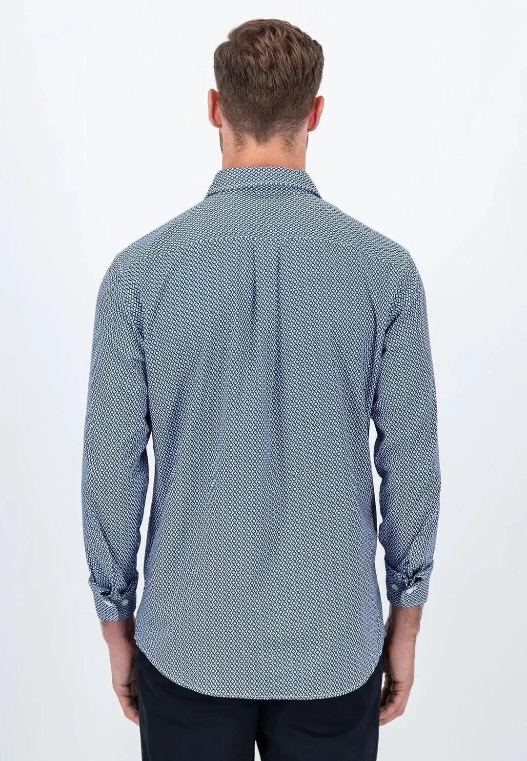 fynch-hatton-Geometric Print Kent Collar Shirt Midnight