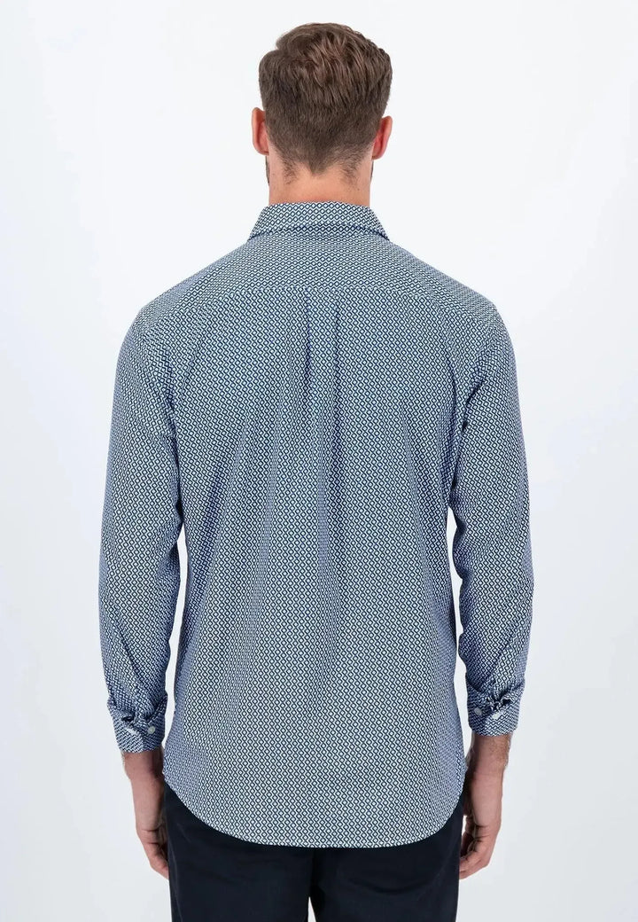 fynch-hatton-Geometric Print Kent Collar Shirt Midnight