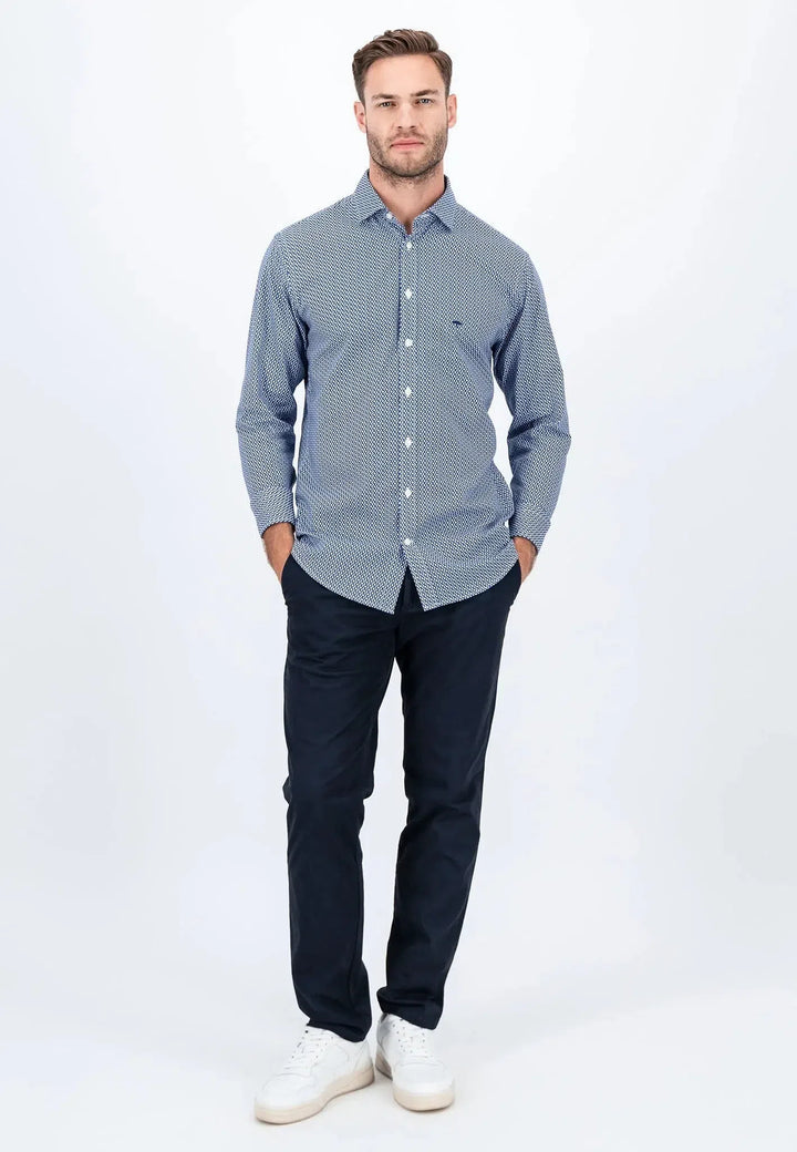 fynch-hatton-Geometric Print Kent Collar Shirt Midnight