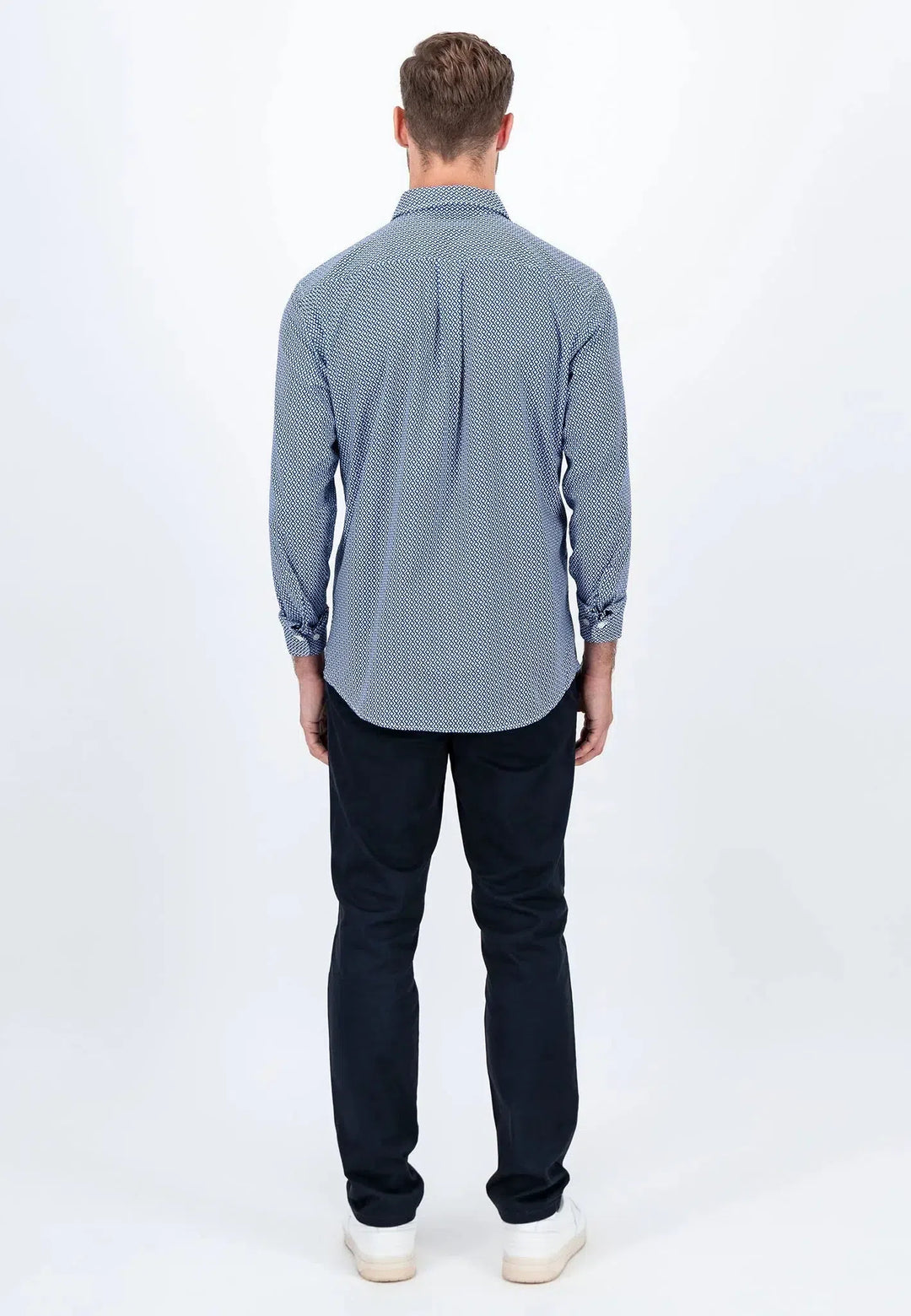 fynch-hatton-Geometric Print Kent Collar Shirt Midnight