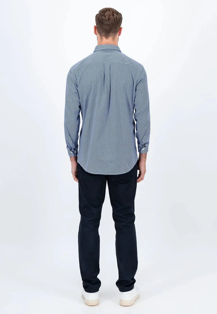 fynch-hatton-Geometric Print Kent Collar Shirt Midnight