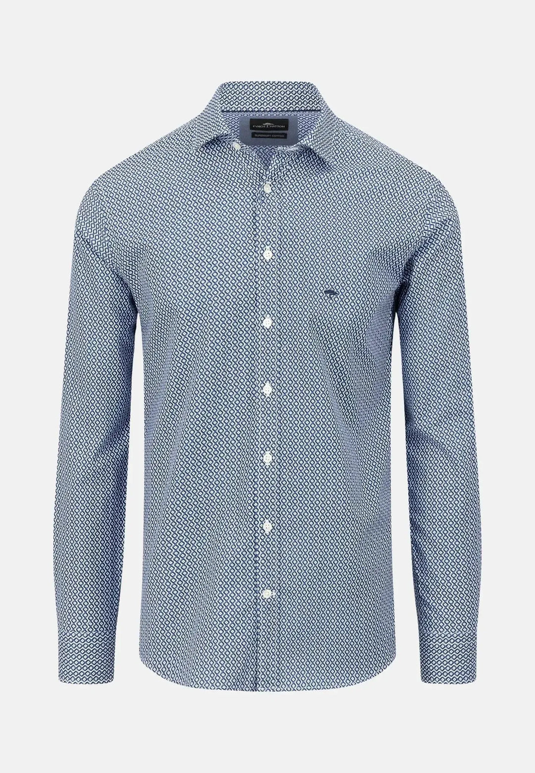 fynch-hatton-Geometric Print Kent Collar Shirt Midnight