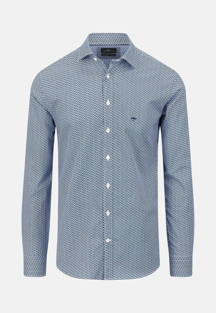 fynch-hatton-Geometric Print Kent Collar Shirt Midnight