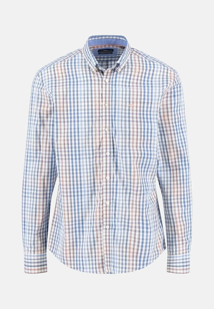 fynch-hatton-Gingham Check Button Down Shirt Peach