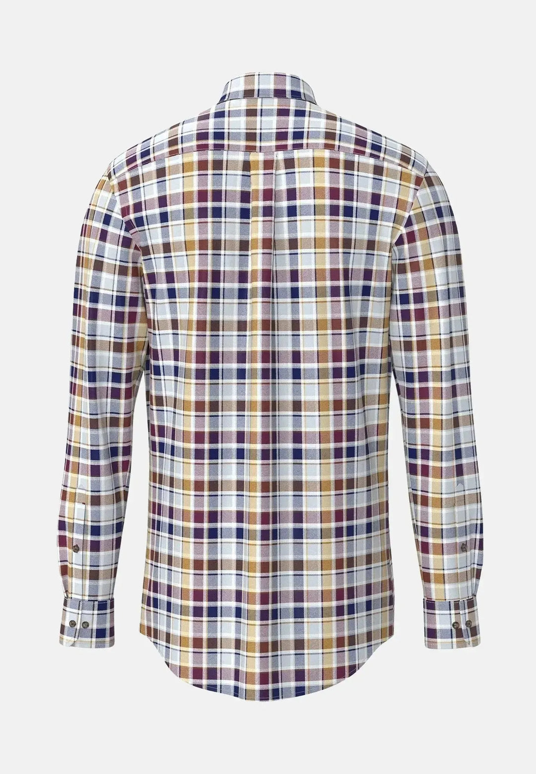 fynch-hatton-Herringbone Check Button Down Shirt Deep Merlot