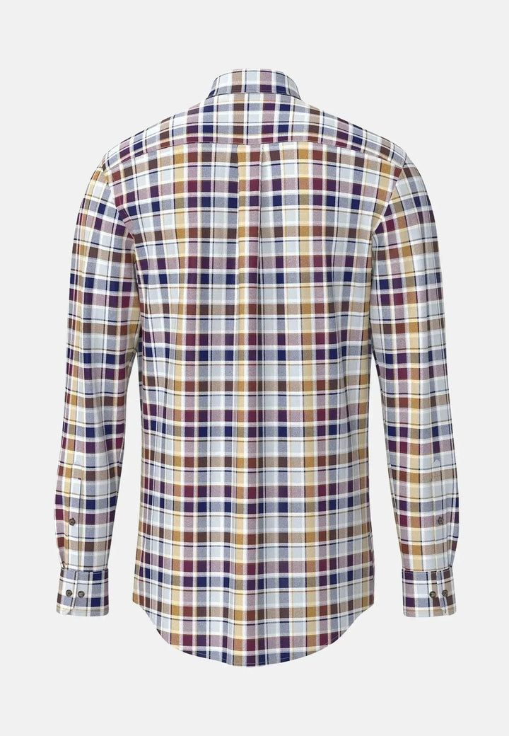 fynch-hatton-Herringbone Check Button Down Shirt Deep Merlot