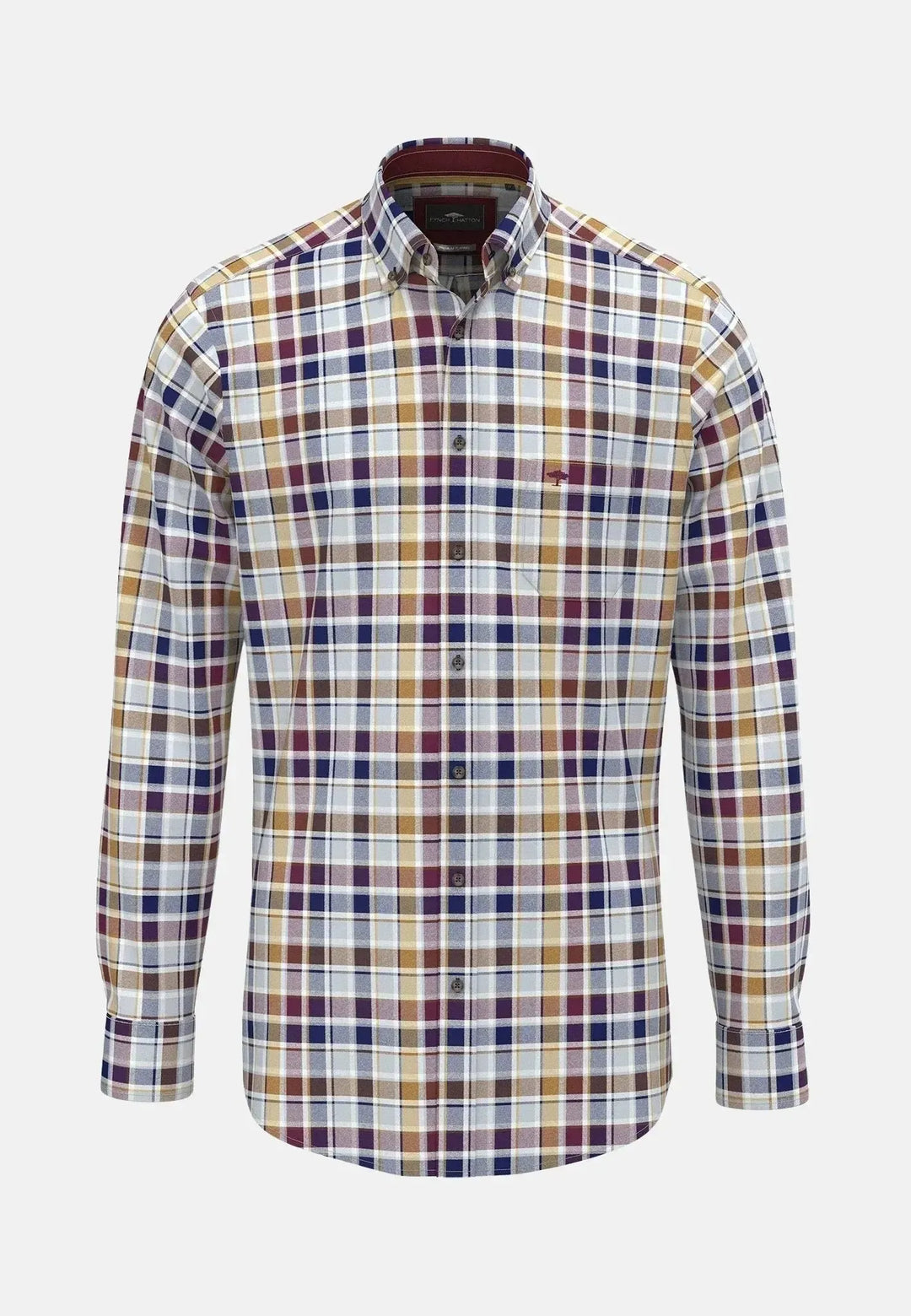 fynch-hatton-Herringbone Check Button Down Shirt Deep Merlot
