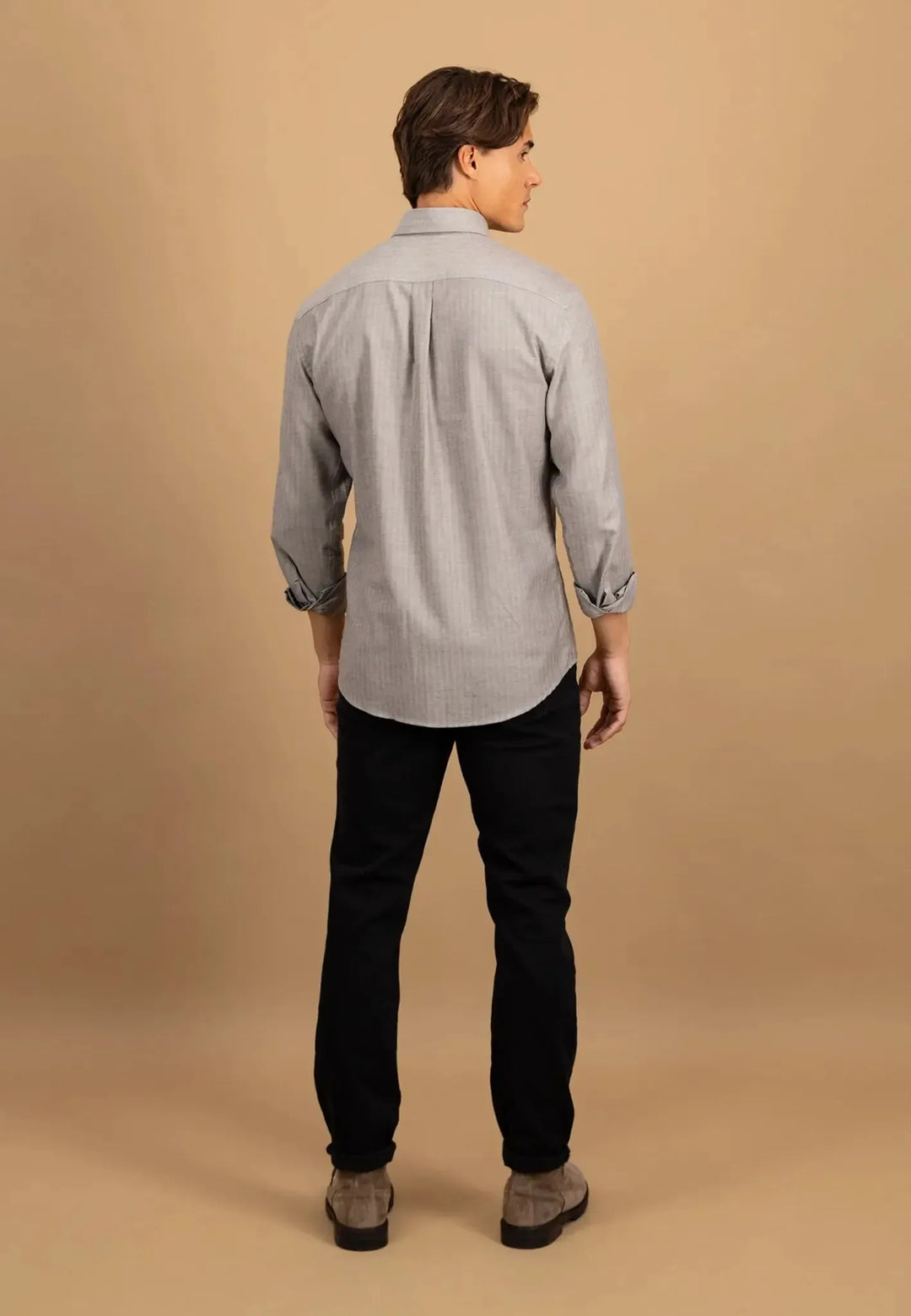 fynch-hatton-Herringbone Flannel Button Down Shirt Dark Chocolate