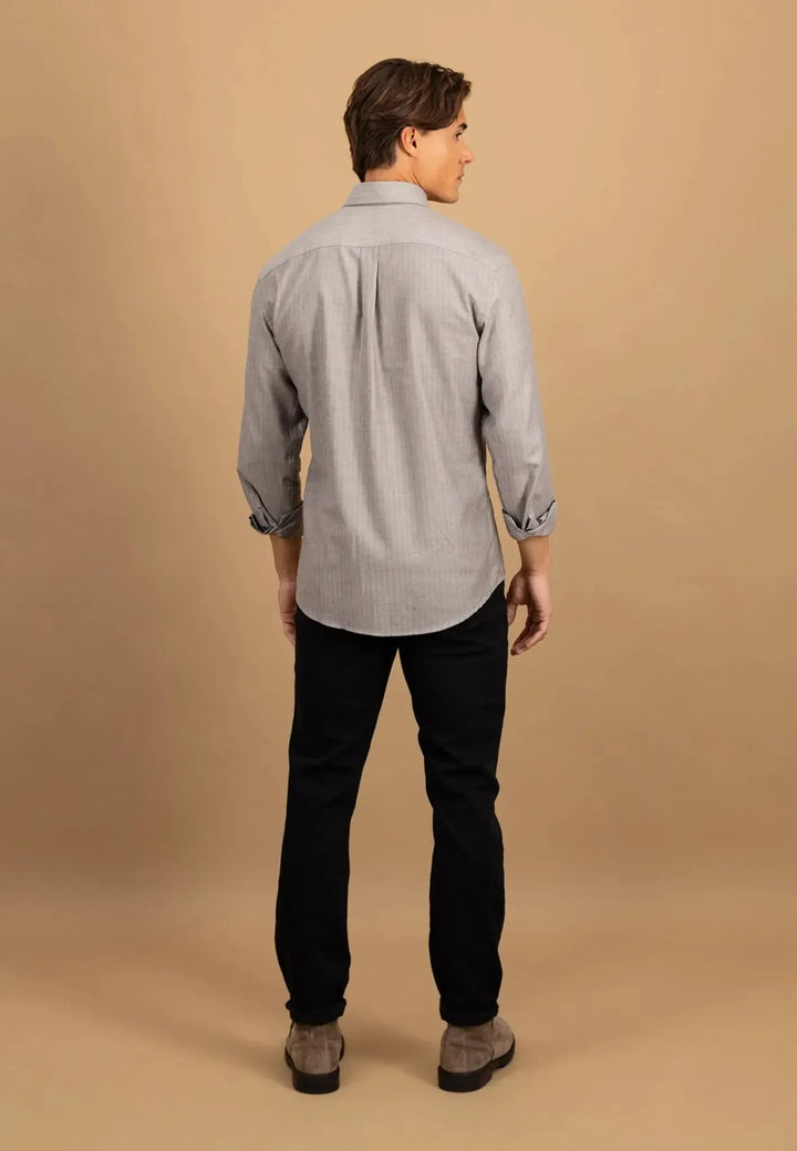 fynch-hatton-Herringbone Flannel Button Down Shirt Dark Chocolate