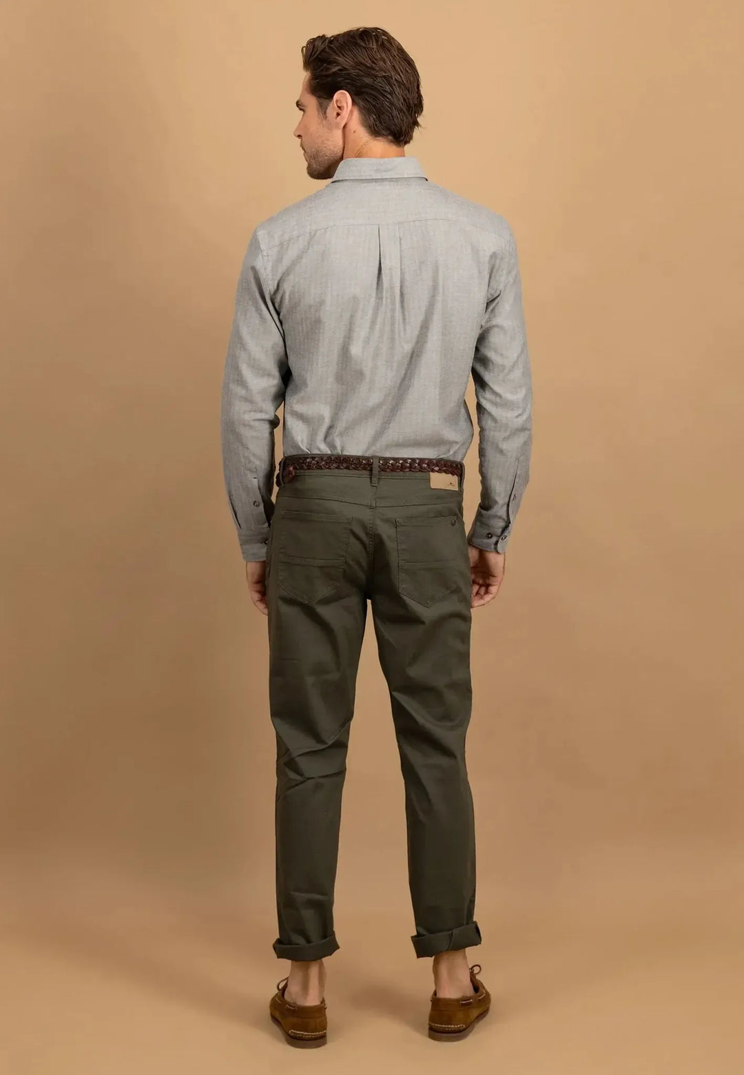 fynch-hatton-Herringbone Flannel Button Down Shirt Dark Ivy