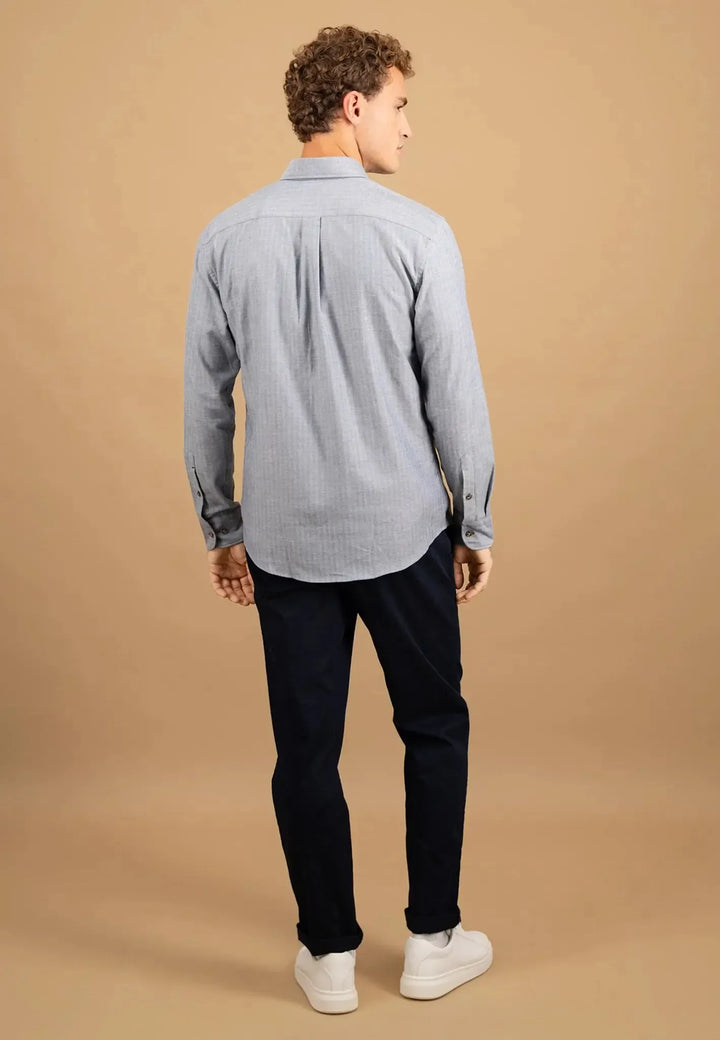 fynch-hatton-Herringbone Flannel Button Down Shirt Navy